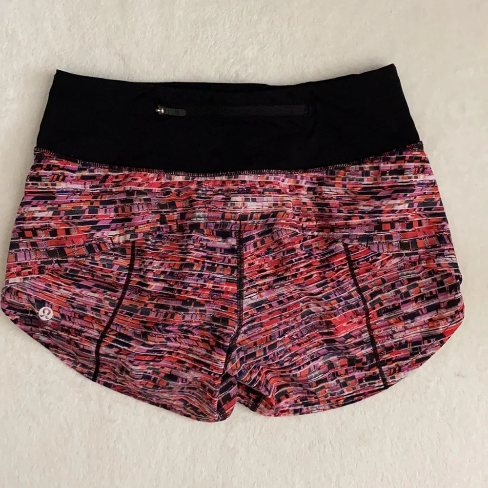 Lululemon | Speed Up Swift Short 4" Flash Pleat Orange Multi/Black W7AVMT 2 Tall - Picture 11 of 16